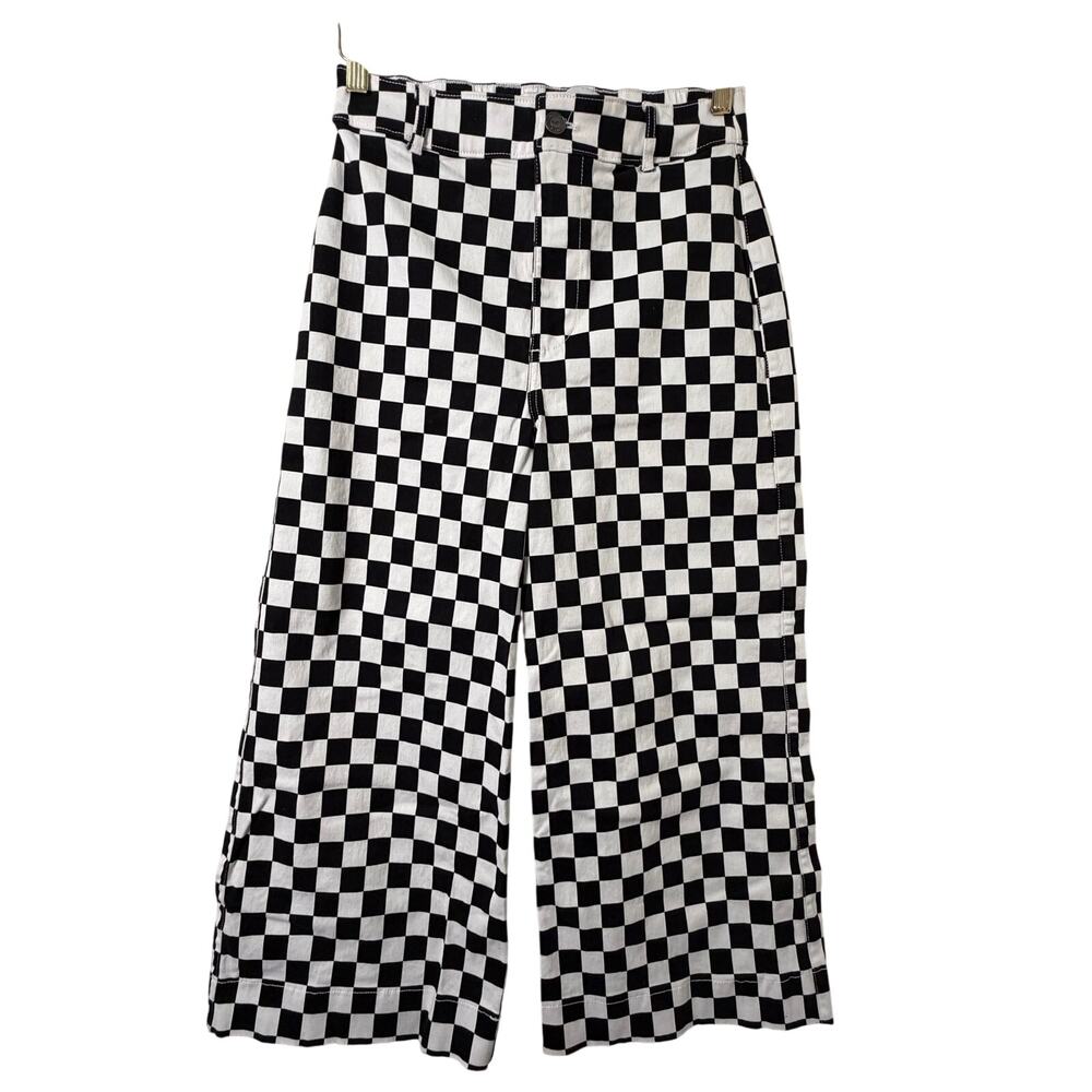 Sm Hollister Checkered Capri Pants Black White Wide Leg High Rise Y2K Indie 500